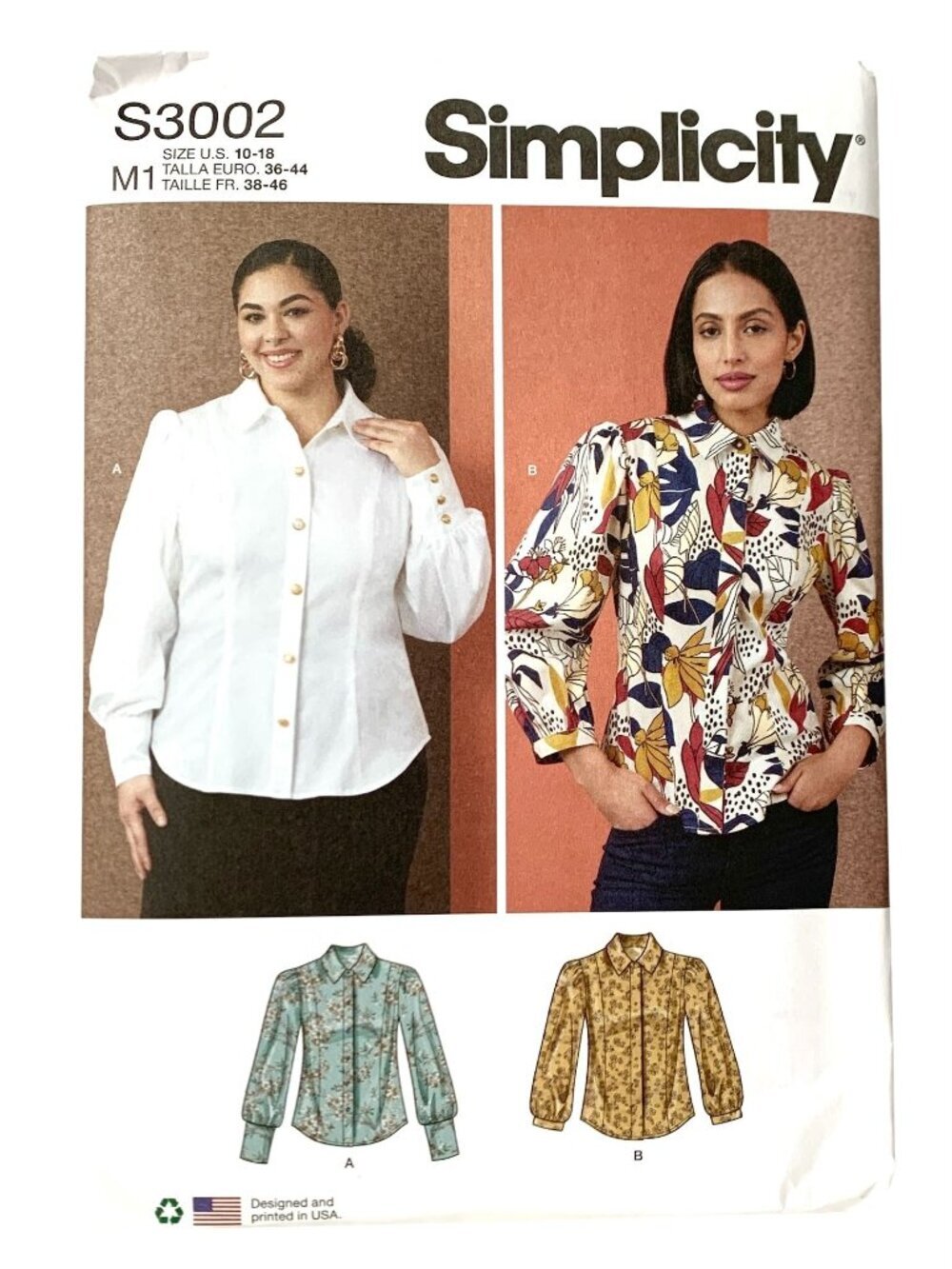 Simplicity S3002 Sewing Pattern Misses Blouse Women's Blouses Uncut Size 10 - 18